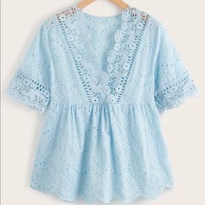 Eyelet embroidery lace panel smock blouse